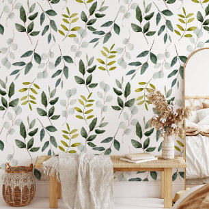 Papier Peint Motif de feuilles vertes aquarelle