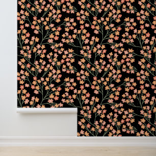 Papier Peint Motif de fleur orange simple amusant sur fond noir