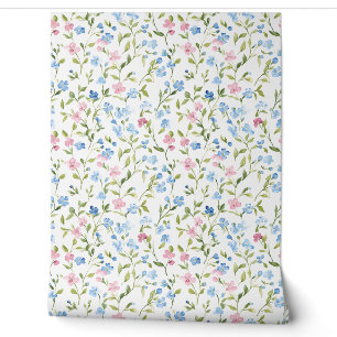 Papier Peint Motif de fleur sauvage rose bleu pastel