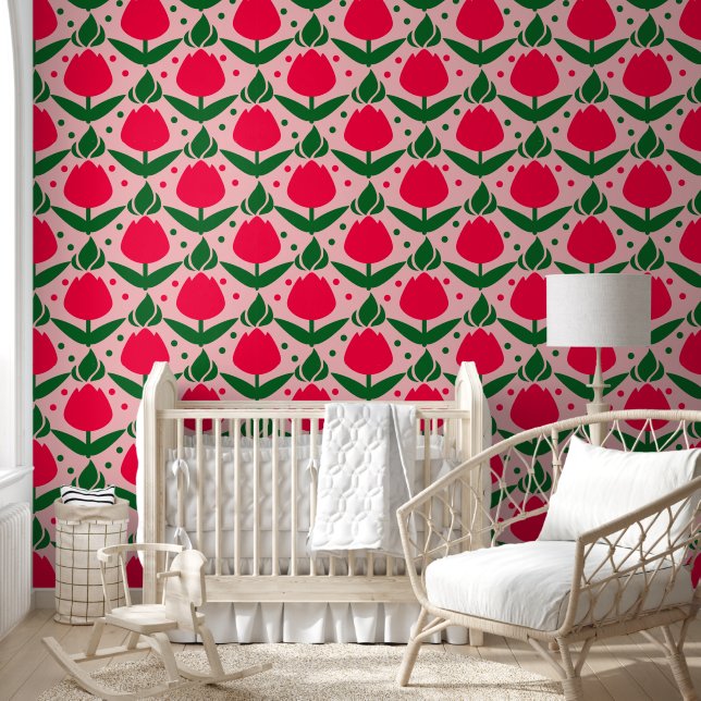 Papier Peint Motif de fleurs de tulipe rose (Enfants)