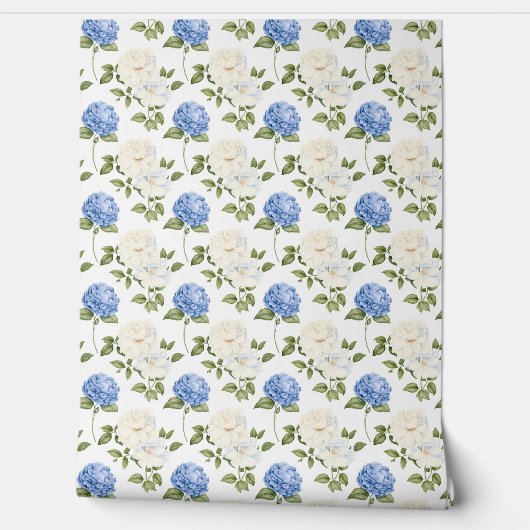 Papier Peint Motif de fleurs d'hydrangea bleu élégant (Déroulement)