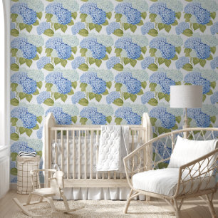 Papier Peint Motif de fleurs d'hydrangea bleues élégantes