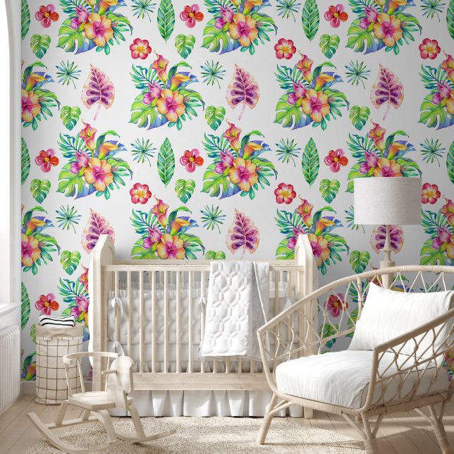 Papier Peint Motif de fleurs tropicales colorées (Enfants)