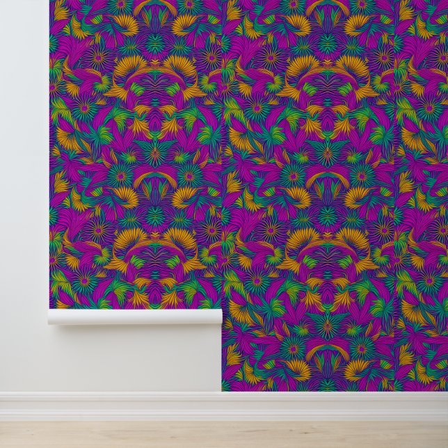Papier Peint Motif de fleurs tropicales dynamiques (Application)