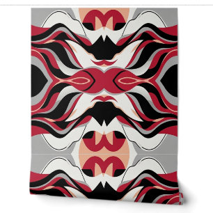 Papier Peint Motif de flux abstrait rouge et noir symétrique