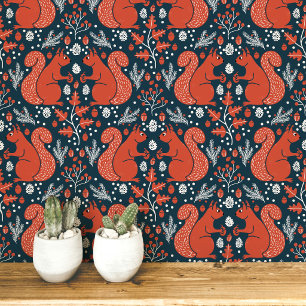 Papier Peint Motif de forêt boisée de l'écureuil