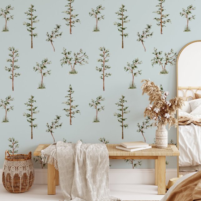Papier Peint Motif de forêt d'arbres verts (In situ)
