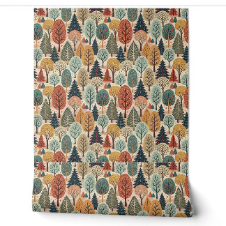 Papier Peint Motif de forêt d'art folklorique abstrait et arbre