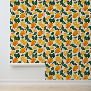 Papier Peint Motif de fruits d'agrumes avec Feuilles verts