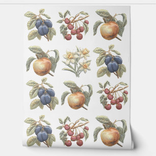 Papier Peint Motif de fruits et de fleurs de cuisine