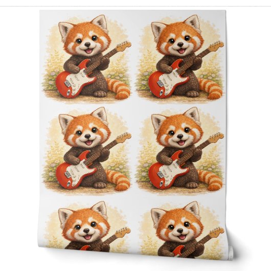 Papier Peint Motif de guitare pour enfants avec Panda Rouge Mig (Déroulement)