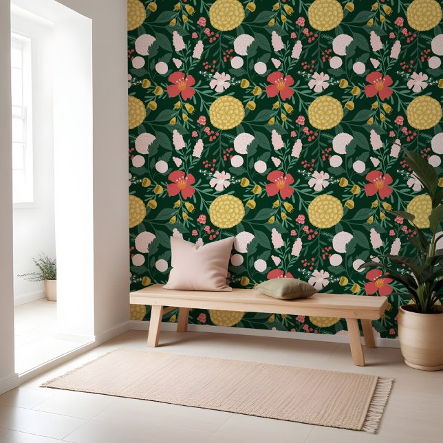 Papier Peint Motif de jardin botanique fleuri gras (Bold Floral Blossoms Botanical Garden Pattern Wallpaper)
