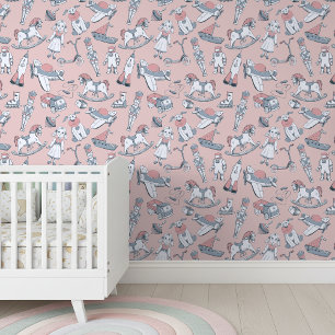 Papier Peint Motif de jouets vintage rose/gris ID783