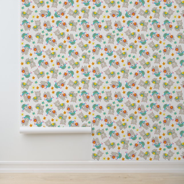 Papier Peint Motif De Llamas, Cute Llamas, Alpacas, Fleurs (Application)