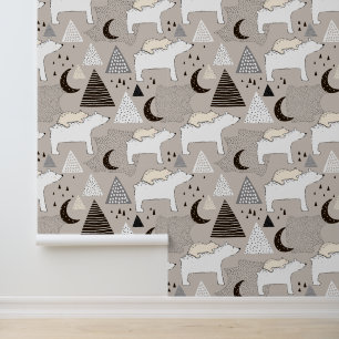Papier Peint Motif de l'ours de bois du mignon Doodland