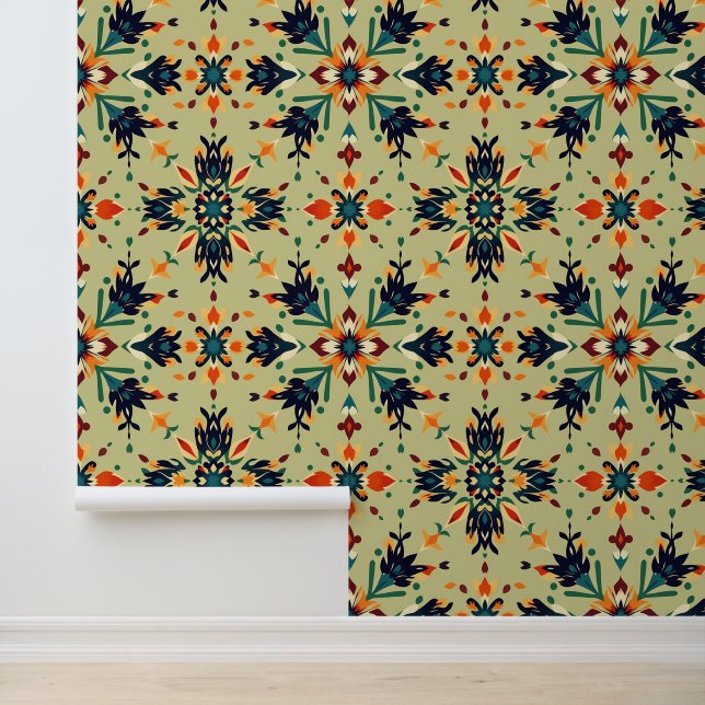 Papier Peint Motif de mandala floral complexe dans les tons de  (Application)