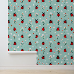 Papier Peint Motif de mignonette Ladybugs et marguerites sur Mi