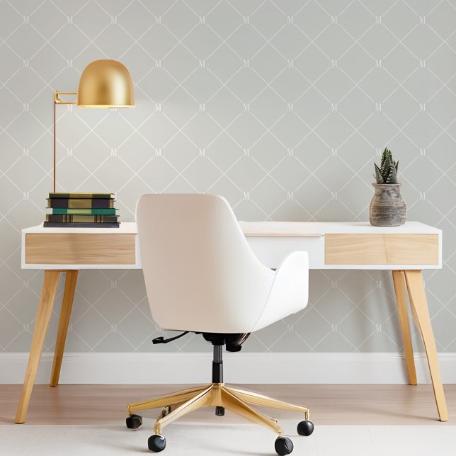 Papier Peint Motif de monogramme À damiers diagonale gris minim (Minimal Grey Diagonal Checkered Monogram Pattern Wallpaper)