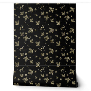 Papier Peint Motif de Noël à feuille d'or et flocon de neige