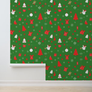 Papier Peint Motif de Noël vert avec accents rouges