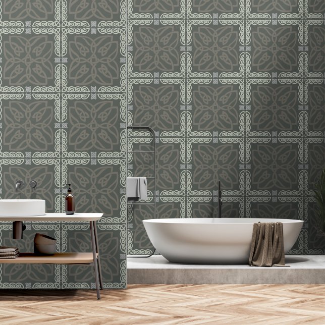 Papier Peint Motif de noeud céleste vert (Salle de bain)