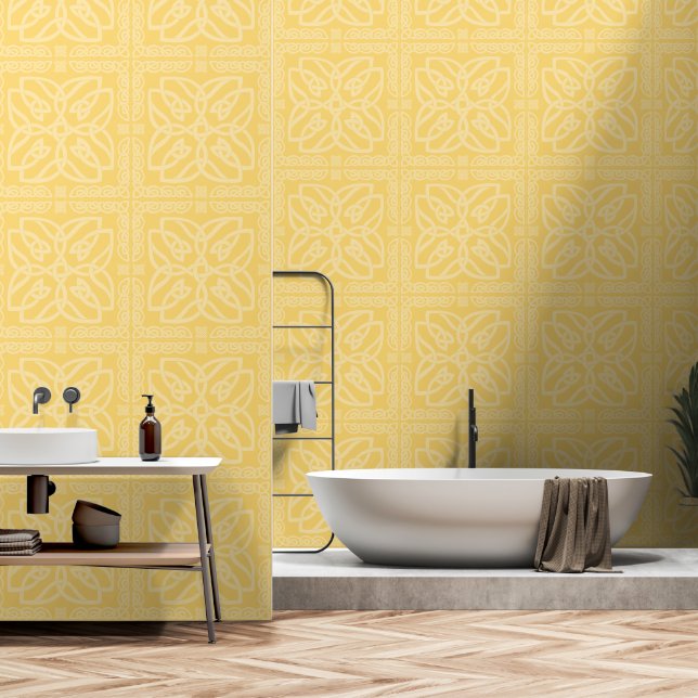 Papier Peint Motif de noeud celtique jaune (Salle de bain)