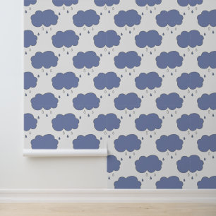 Papier Peint Motif de nuages de pluie bleu amusant
