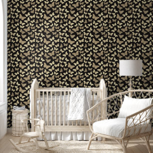 Papier Peint Motif de papillon noir beige