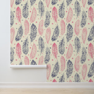 Papier Peint Motif De Plumes Ethniques Rose Et Violet