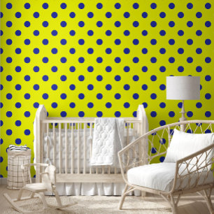 Papier Peint Motif de points polka jaunes et bleus