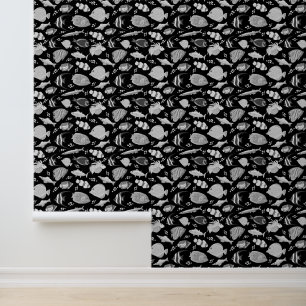 Papier Peint Motif de poisson noir et blanc