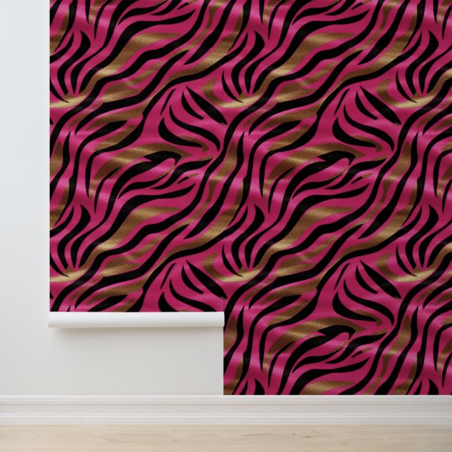 Papier Peint Motif de Poster de animal Black Pink Gold Zebra (Application)