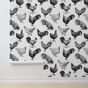 Papier Peint Motif de poulet de la ferme Retro Country