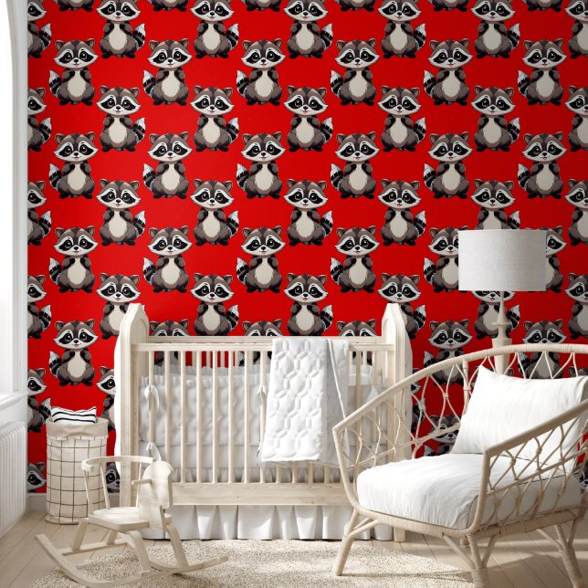 Papier Peint Motif de Raton laveur Rouge  (Enfants)