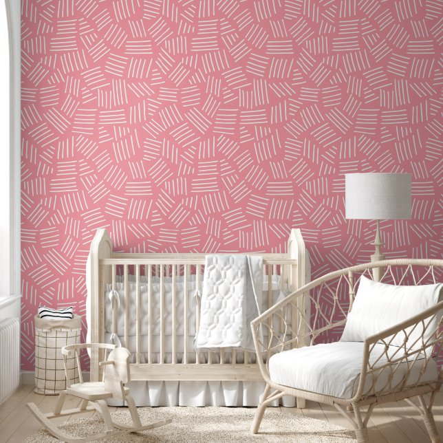 Papier Peint Motif de rayures rose-blanc coloré (Enfants)