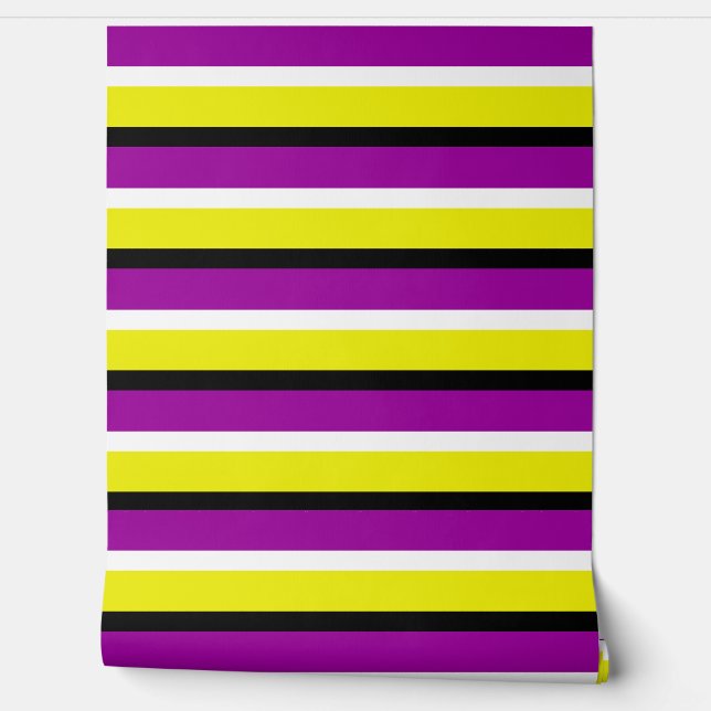 Papier Peint Motif de rayures violet jaune (Déroulement)