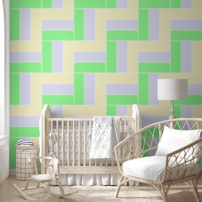 Papier Peint Motif de rectangles pastel à lignes pointillées bl (Enfants)