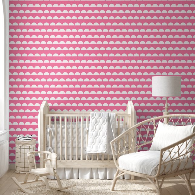 Papier Peint Motif de répétition mignon rose demi-lune (Enfants)