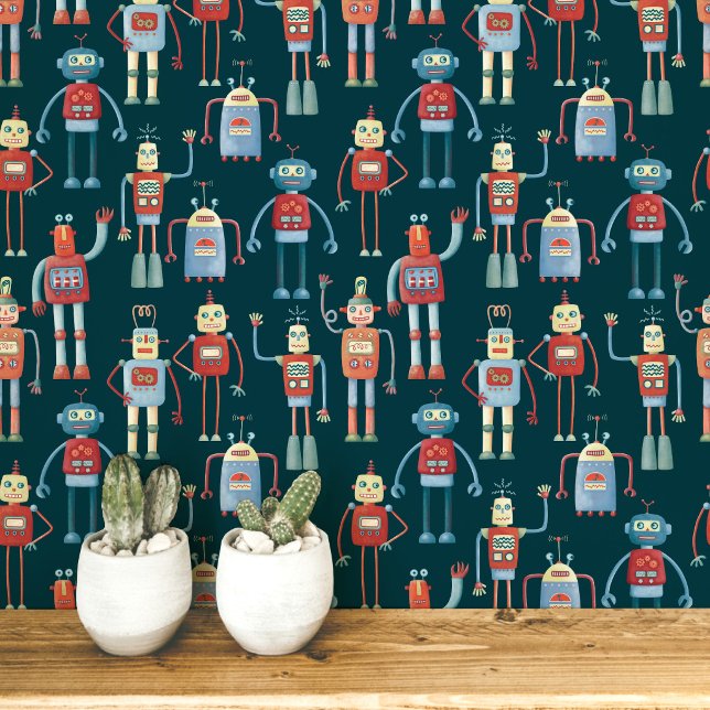 Papier Peint Motif de robot amusant vert sarcelle (Créateur téléchargé)