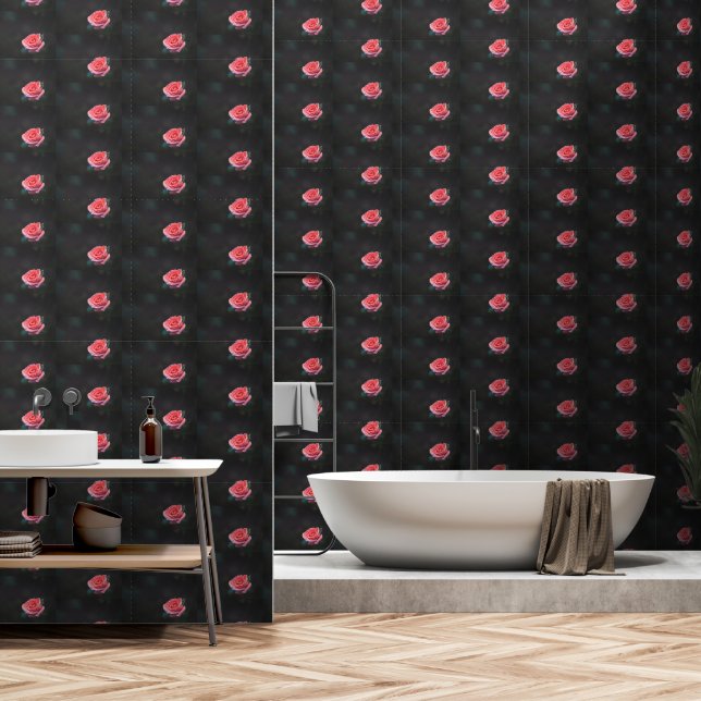 Papier Peint Motif de rose rose simple (Salle de bain)