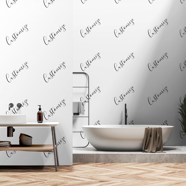 Papier Peint Motif de texte de script moderne modifiable | Noir (Salle de bain)