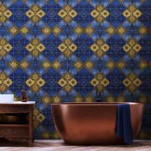 Motif de treillis marocain Quatrefeuilles Bleu Or