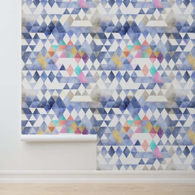 Papier Peint Motif de triangles bleu multicolore (Application)