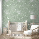 Papier Peint Motif de tuiles florales vert sauge blanc<br><div class="desc">Motif de tuiles de fleurs vintages blanches avec un arrière - plan personnalisable vert sauge.</div>