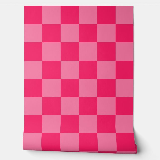 Papier Peint Motif de vérification rose-chaud clair (Déroulement)