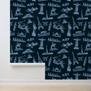 Papier Peint Motif De Voyage En Motif Blues