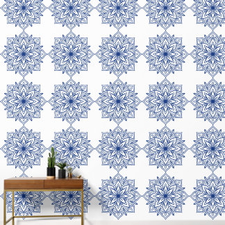 Papier Peint motif décoratif géométrique mandala bleu sans cout
