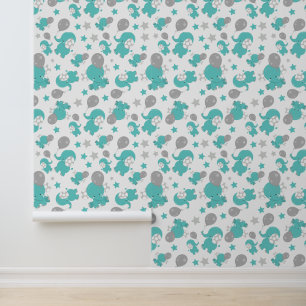 Papier Peint Motif Des Eléphants Bleus, Eléphants Mignons, Étoi