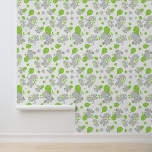 Papier Peint Motif Des Eléphants, Eléphants Mignons - Grey Vert