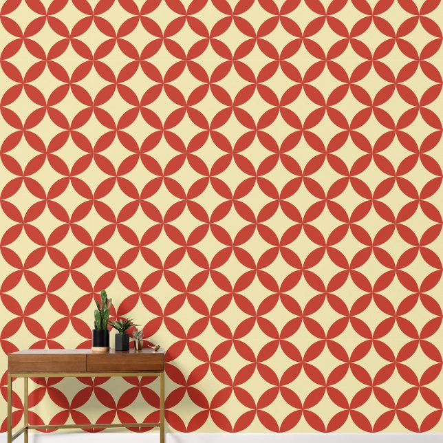 Papier peint motif design rétro rouge jaune 60s (Couloir)